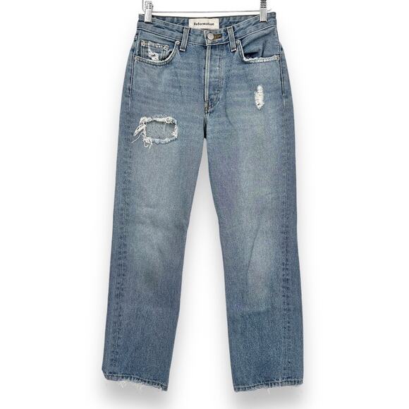 Reformation Vintage Fit in Salton Jeans Women's 25 Blue Straight Leg Distressed - Picture 2 of 10